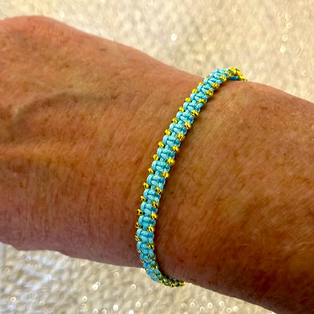 New Super Cute Boho Petite Beaded Surf Festival Bracelet Light Blue Gold